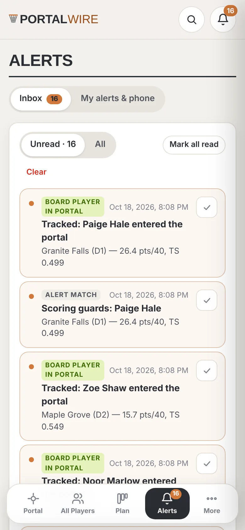 PortalWire alerts on a phone
